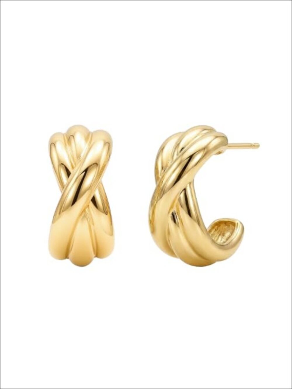 14K Gold Plated Brass C-Hoop Earrings Triple Twist Post Back